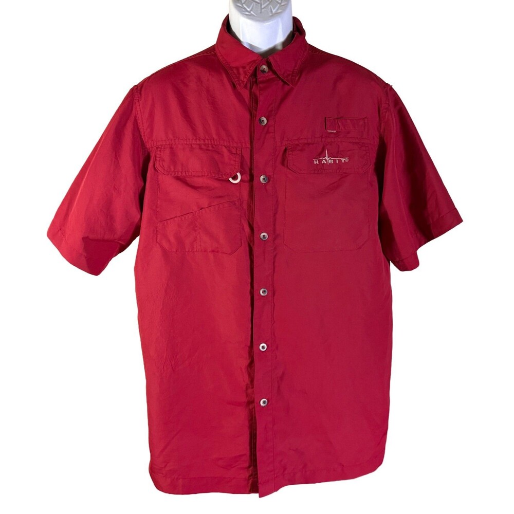 HABIT‎ Men's Short Sleeve Button Down Vented Fishing Shirt Red Medium